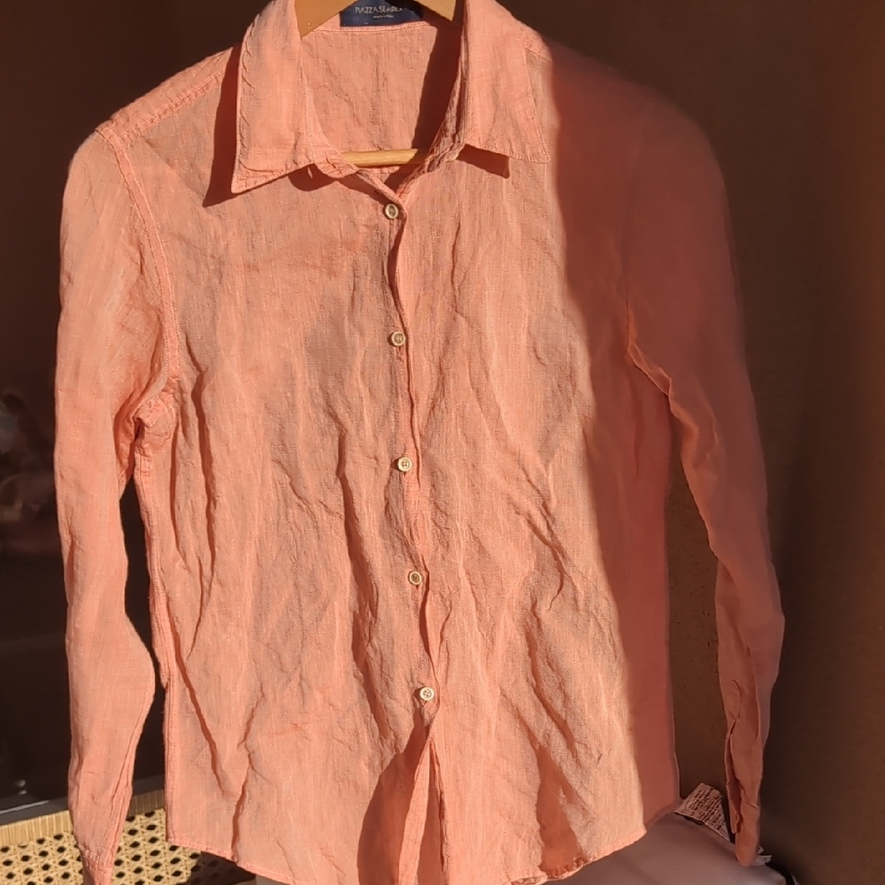 Piazza Sempione Orange Linen Button Down Shirt Size Small
